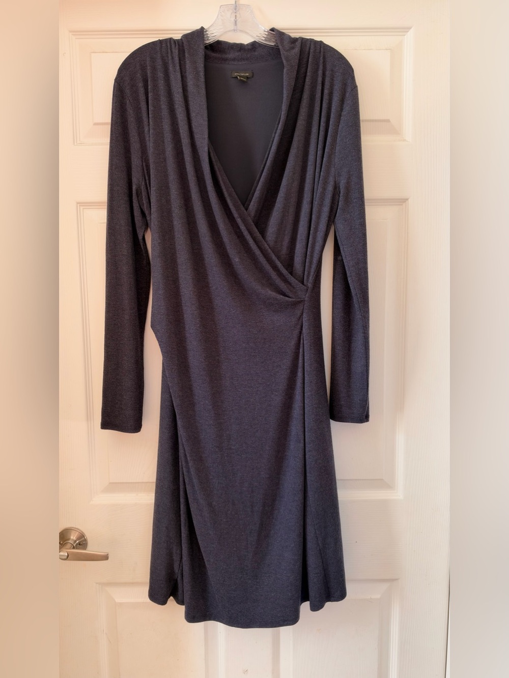 Ann Taylor Navy Blue Faux Wrap Wool Blend Dress 12 Classic Career